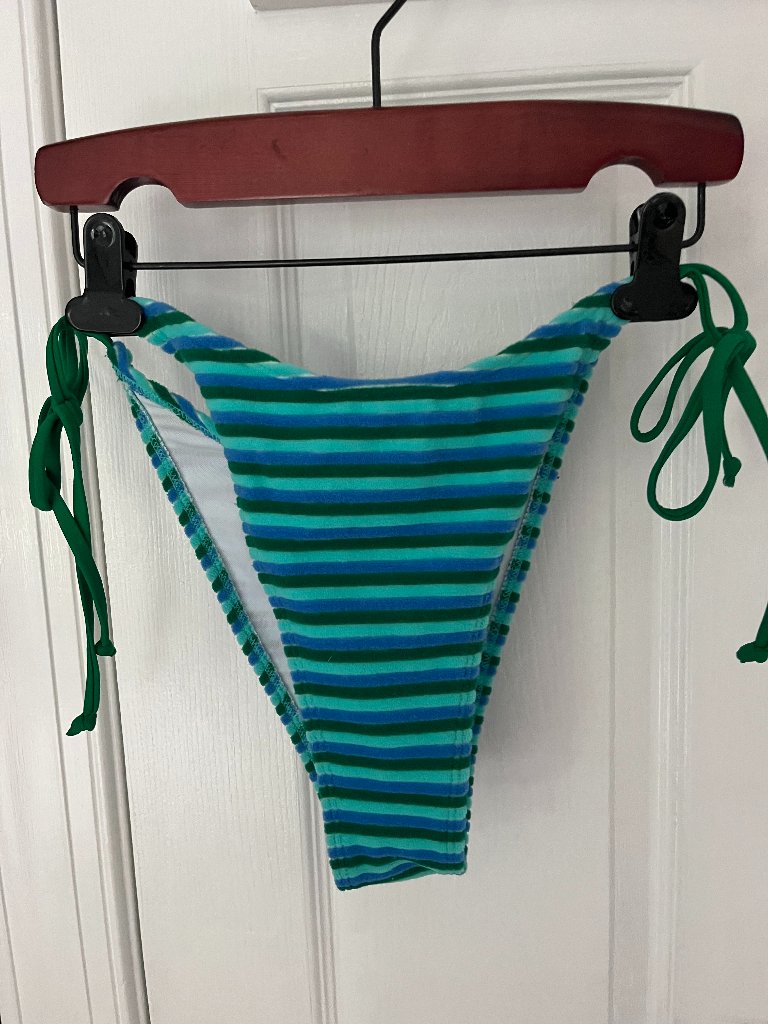 Blue And Green Horizontal Striped Bikini Bottoms #Swimwear #Stripes
